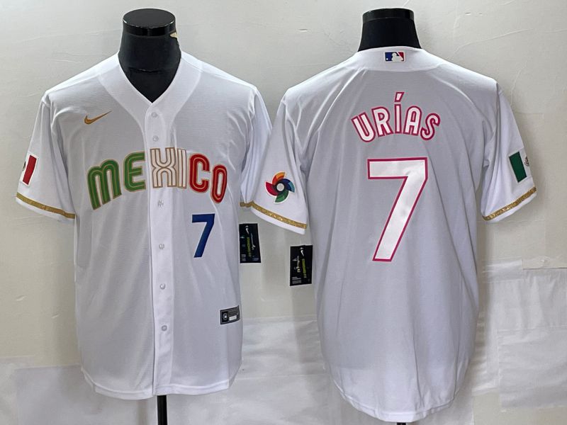 Men 2023 World Cub Mexico #7 Urias White Nike MLB Jersey style 4